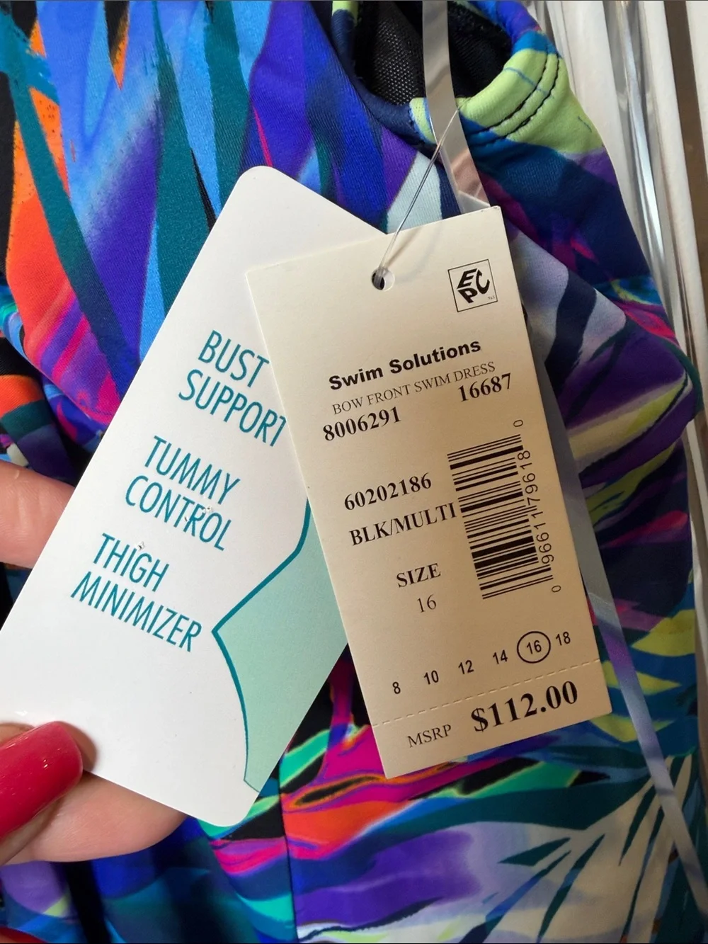 Swim Solutions Tropical Multicolor One-Piece Swimsuit Size 16 NEW - Picture 3 of 6